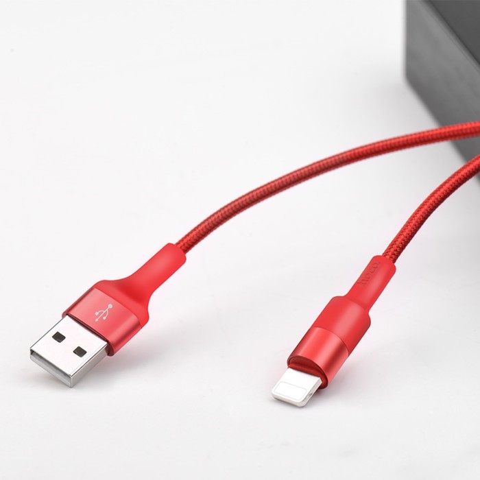 

Кабель Hoco X26, Lightning - USB, 2 А, 1 м, передача данных, оплётка нейлон, красный