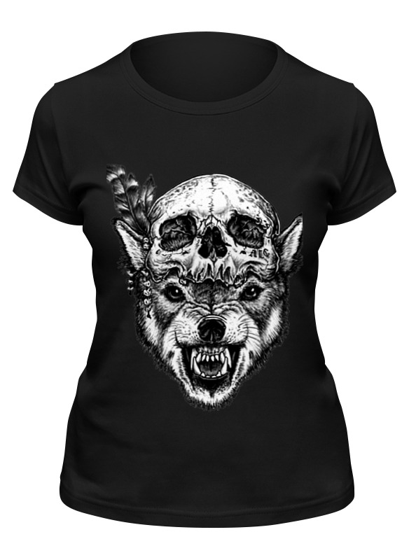 

Футболка женская Printio Wolf & skull черная S, Черный, Wolf & skull