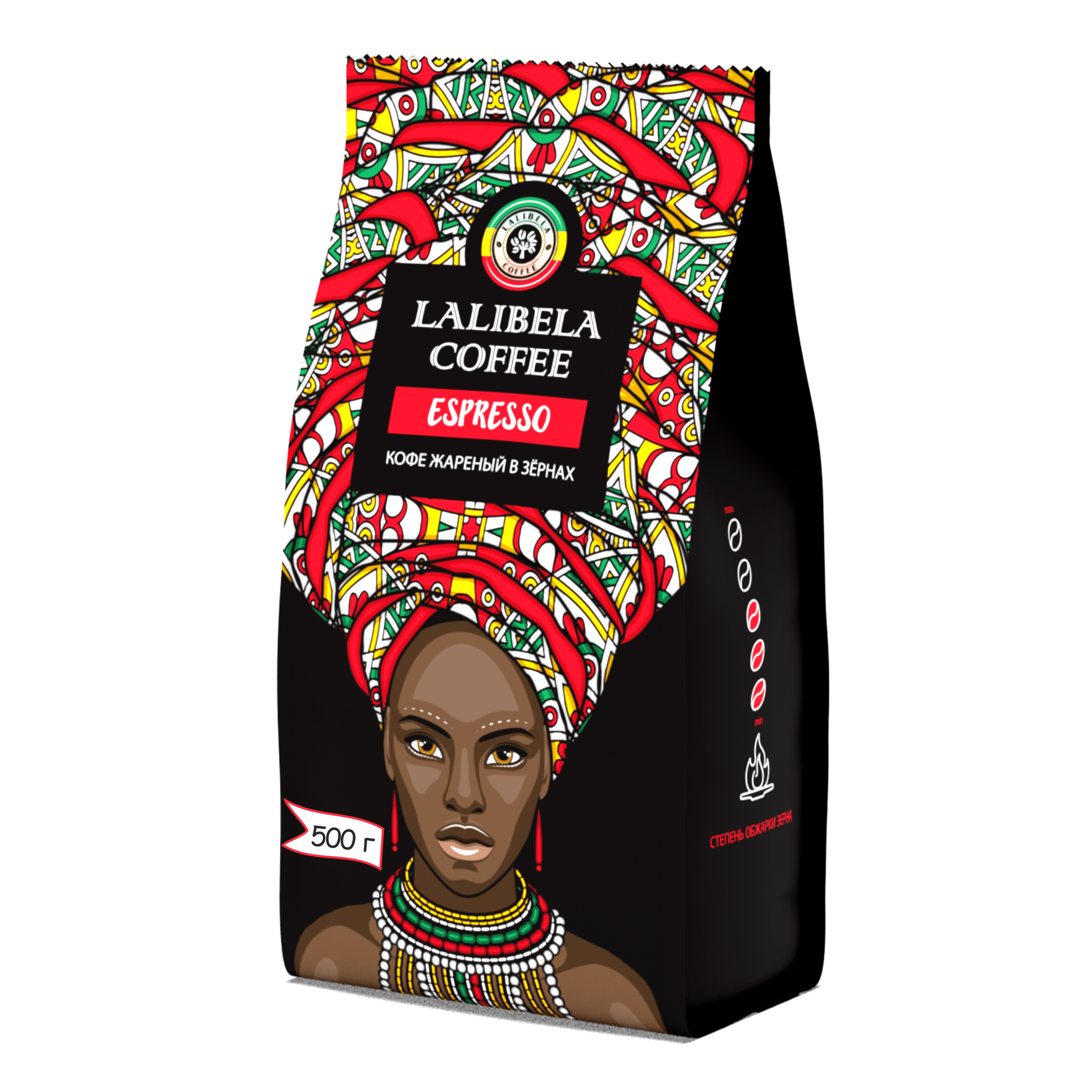 Кофе в зернах LALIBELA COFFEE Espresso арабика 40%, робуста 60%, 500 г