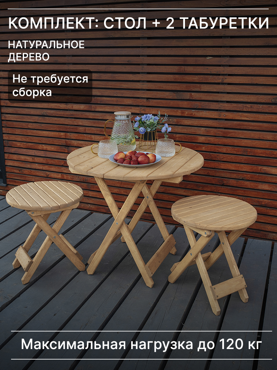 

Комплект деревянный стол и табуретки для бани и дачи SOGO SKLSTOLMALKRYGTABKRYG2-OLXA, Желтый, комплект с маленьким круглым столом