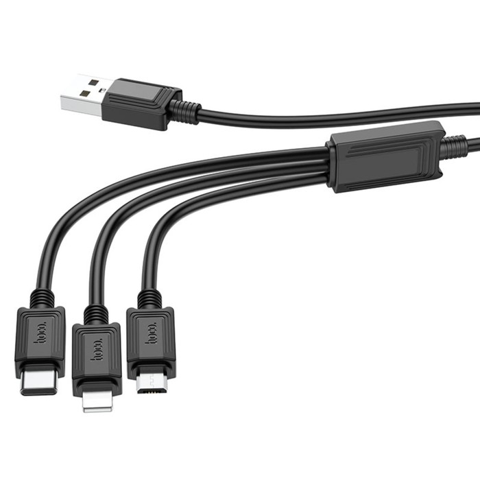 

Кабель Hoco X74, 3 в 1 Lightning/Micro/Type-C - USB, 2 А, 1 м, ПВХ, чёрный