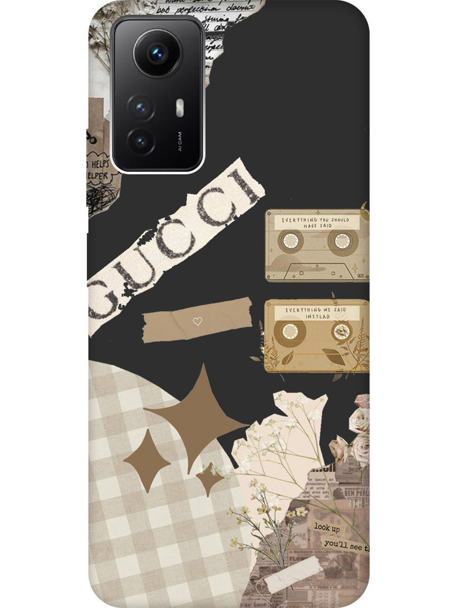 

Матовый Soft Touch силиконовый чехол на Xiaomi Redmi Note 12s "GUCCI Stickers" черный, Черный;белый, 20001469