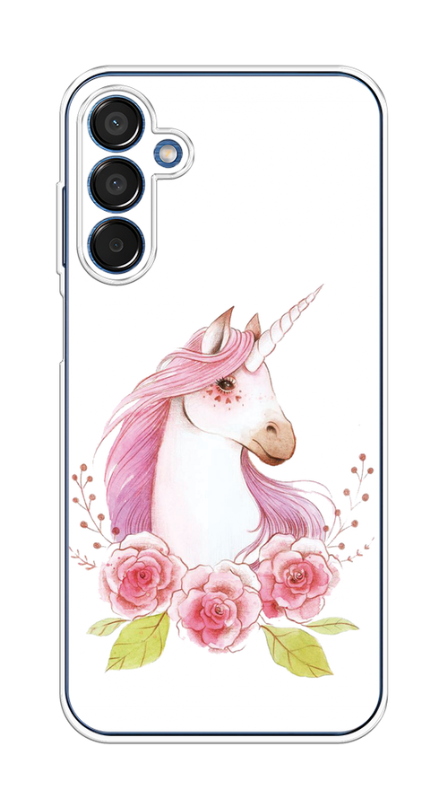 

Чехол на Samsung Galaxy M15 5G "Единорог цветы", Белый;розовый;серый, 2109550-1