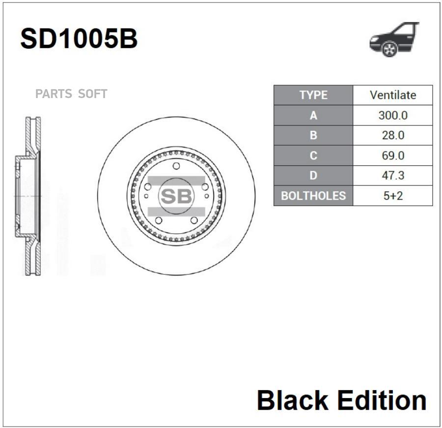 

SANGSIN BRAKE Торм.диск пер.вент. «Black Edition», SD1005B