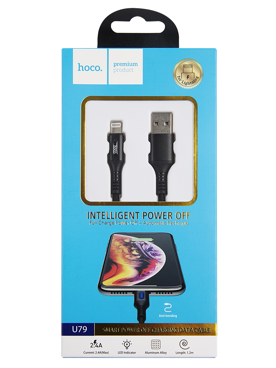 

Дата-кабель Hoco U79 Admirable, USB - Lightning, Smart Power Off, черный (24250)