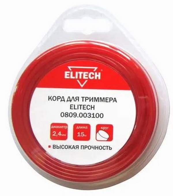 

Леска для садовых триммеров Elitech 0809.003100, 2.4мм, 15м