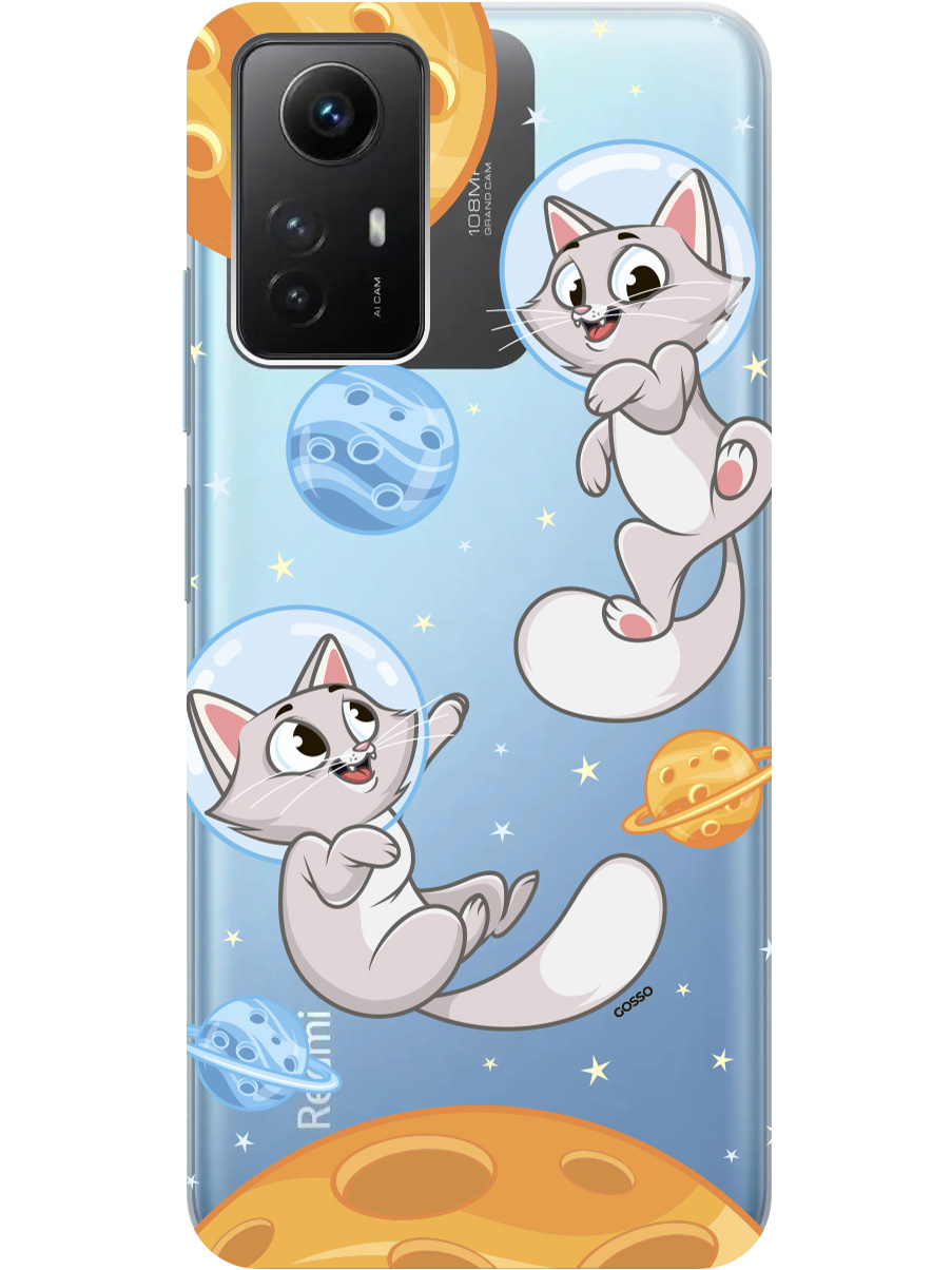 

Силиконовый чехол на Xiaomi Redmi Note 12s "CosmoCats", Прозрачный;оранжевый;серый, 20001468