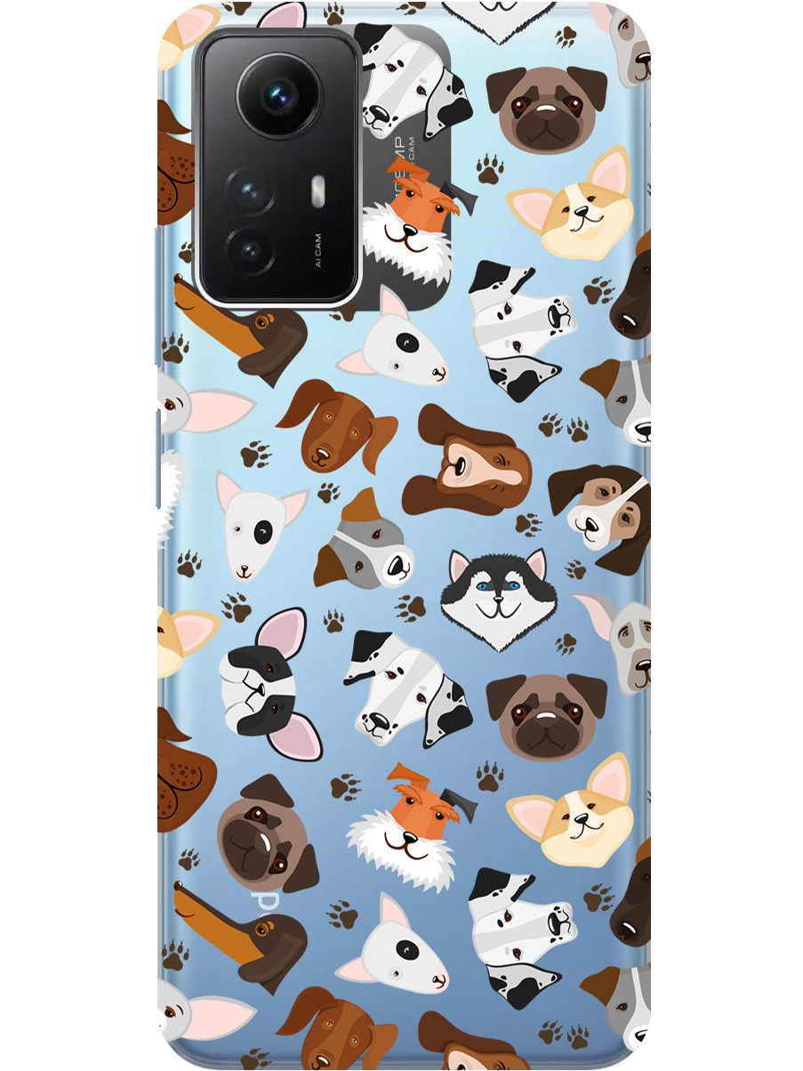 

Силиконовый чехол на Xiaomi Redmi Note 12s "Dogs Pattern", Прозрачный;коричневый;серый, 20001468