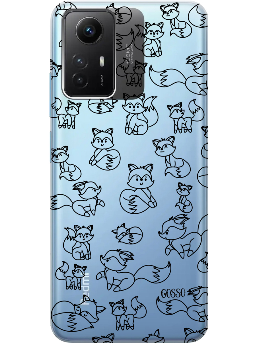 

Силиконовый чехол на Xiaomi Redmi Note 12s "Funny Foxes", Прозрачный;черный, 20001468