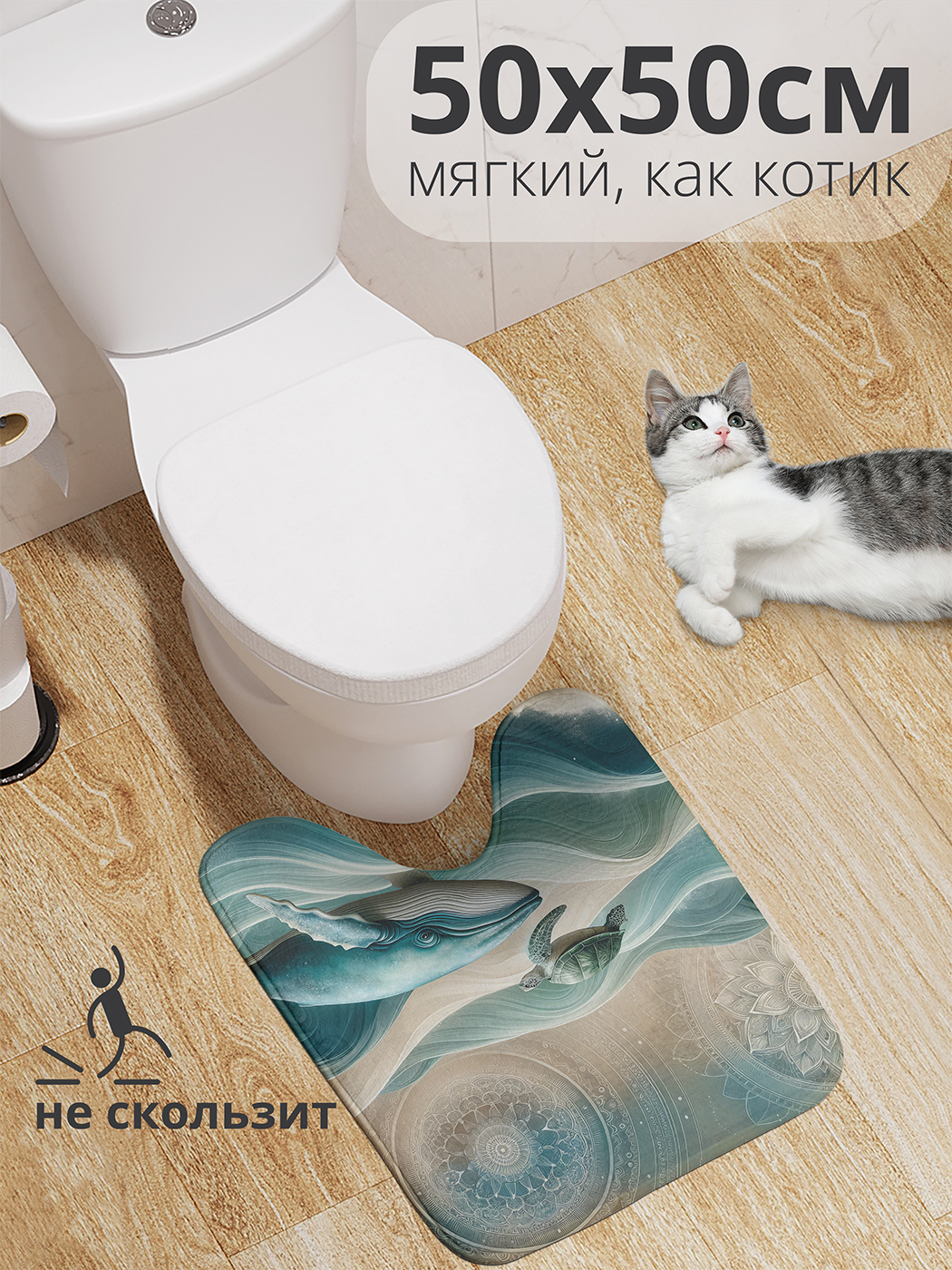 

Коврик для туалета с вырезом JoyArty "Плавные волны" 50x50, wcbath_429462_50x50