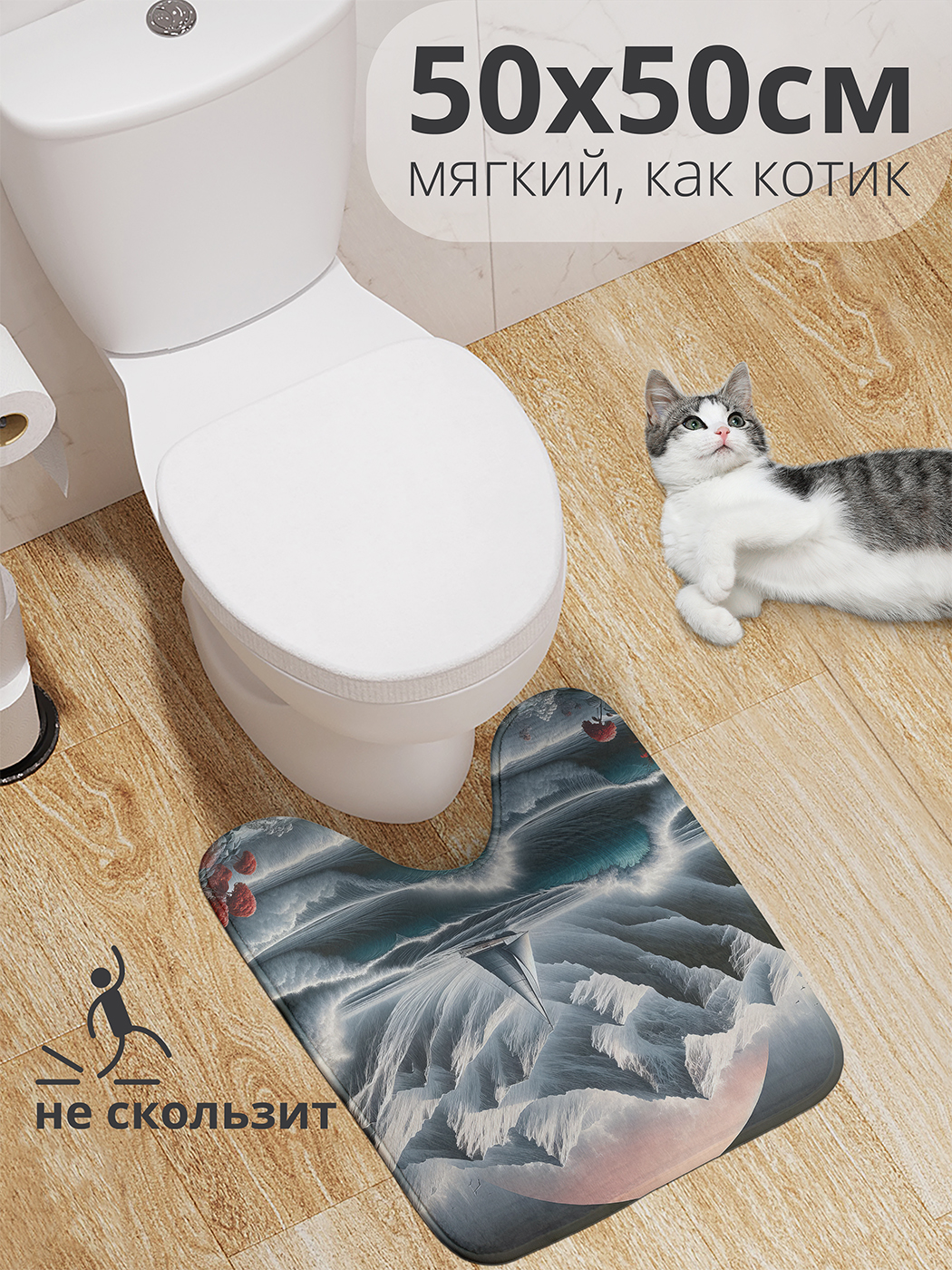 

Коврик для туалета с вырезом JoyArty "Мрачный шторм" 50x50, wcbath_429454_50x50