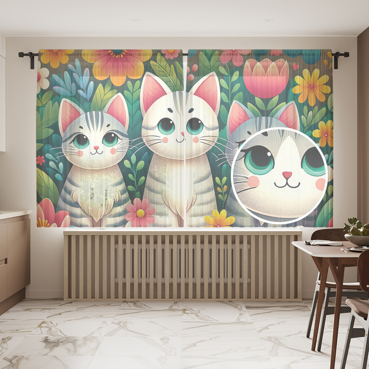 

Тюль JoyArty Коты в цветах 145х180, tul_sd1091_145x180