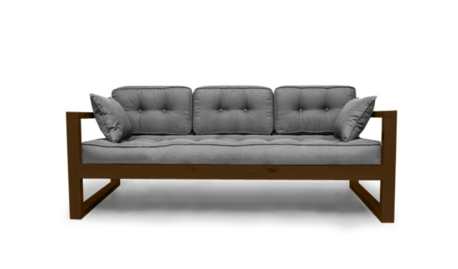 фото Диван трехместный demoku д-3 ст (цвет ткани: серый, цвет дерева: темный дуб) мебель в стиле лофт