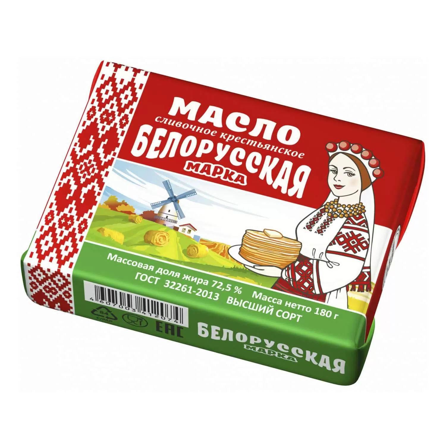 

Сливочное масло Главмаслопром Крестьянское 72,5% БЗМЖ 180 г