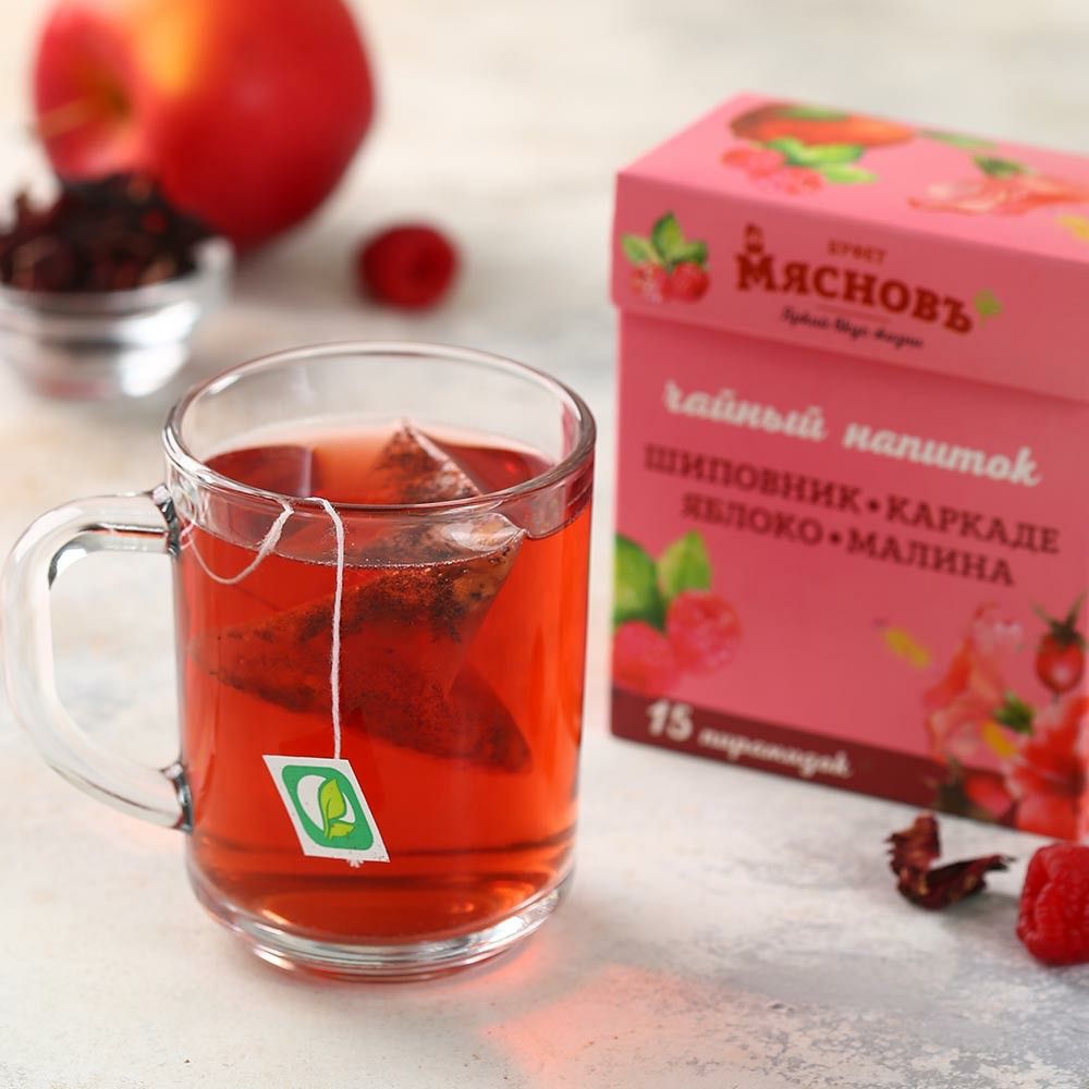 Напиток чайный фруктовый МясновЪ БУФЕТ шиповник-каркаде-яблоко-малина 2,5 г х 15 шт