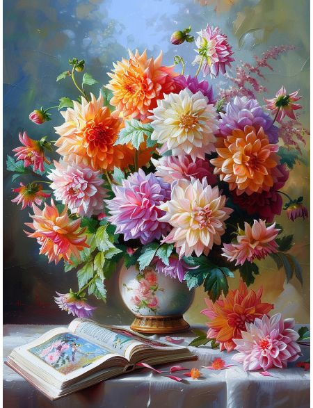 

Алмазная мозаика на подрамнике Георгины, 70x50 см, 50 цветов, 87300, ПРА-892