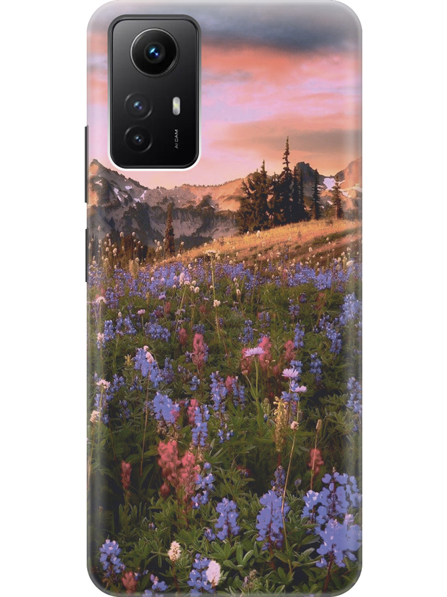 

Силиконовый чехол на Xiaomi Redmi Note 12s "Цветочное поле и горы", Зеленый;фиолетовый;розовый, 20001468