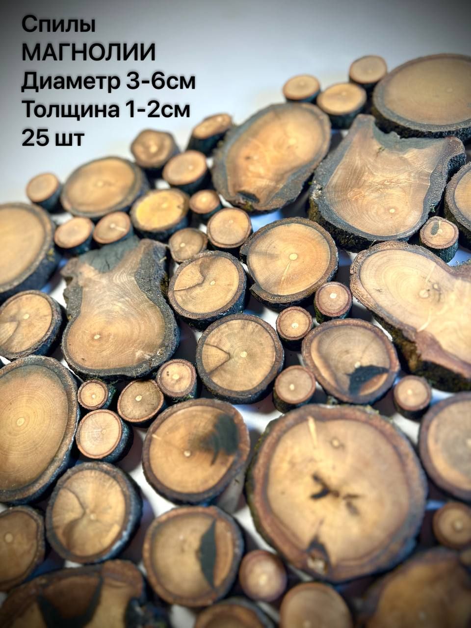 

Спилы дерева Магнолия 3-6 см 25 шт