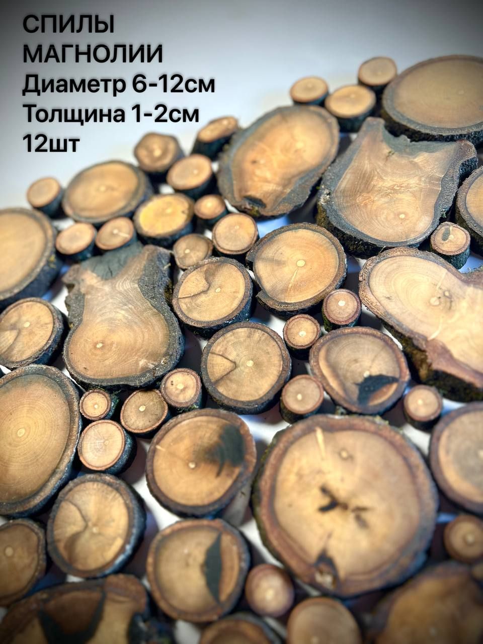 

Спилы дерева Магнолия 6-12 см 12 шт
