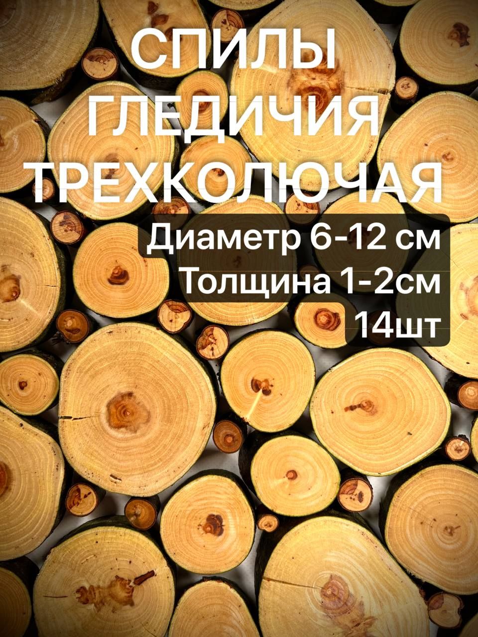 

Спилы дерева Гледичия 6-12*1-2см 14 шт