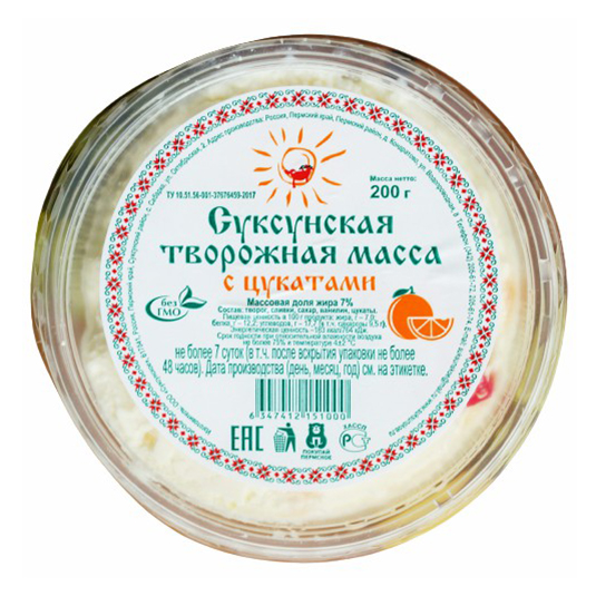 

Творожная масса Суксунская с цукатами 7% 200 г