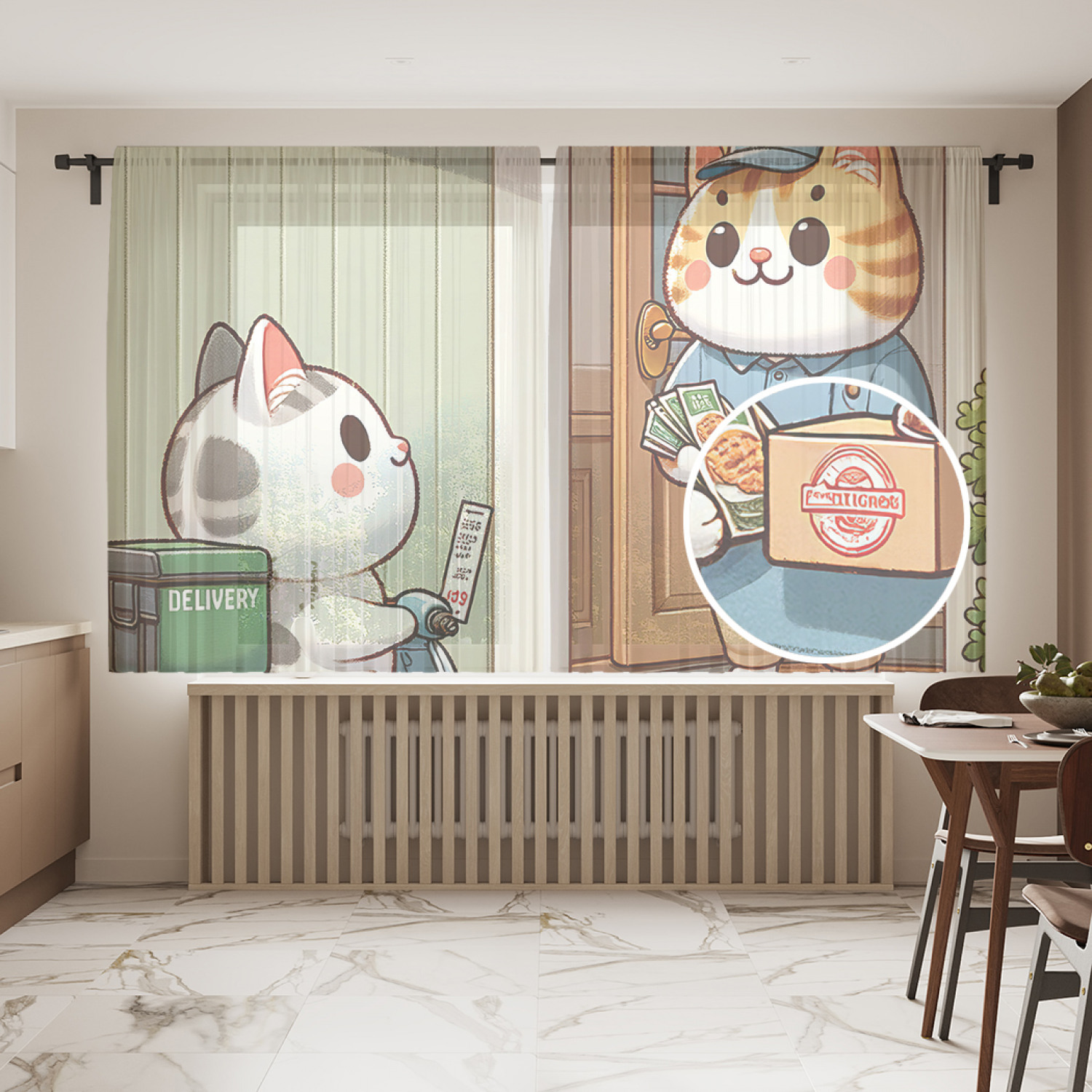 

Тюль JoyArty Кот доставщик 145х180, tul_430030_145x180
