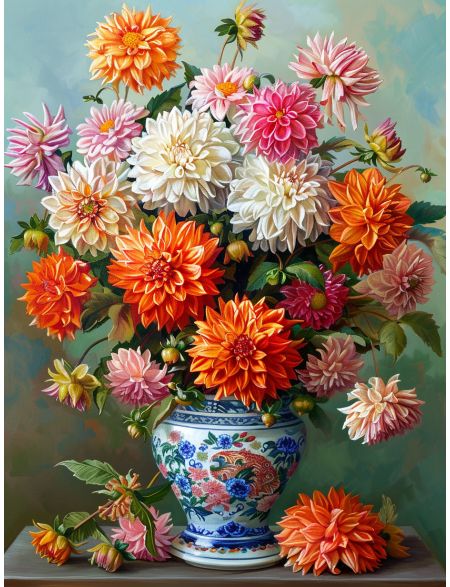 

Алмазная мозаика без подрамника Георгины, 25x20 см, 40 цветов, 87288, РА-891