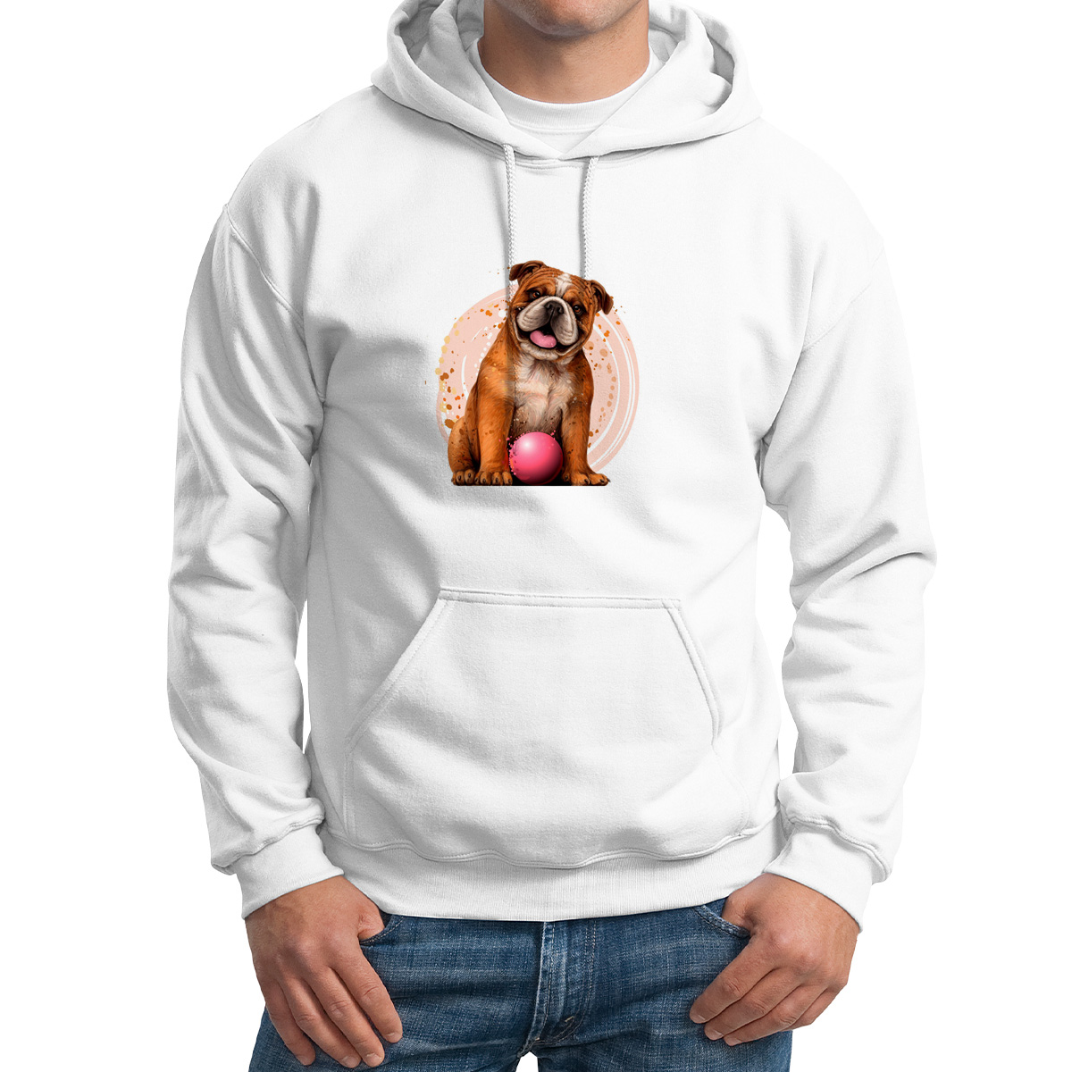 

Худи унисекс CoolPodarok Животные.Собачка с мячиком белое 46 RU, Белый, M0501626