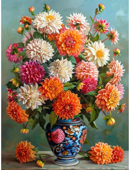 

Алмазная мозаика без подрамника Георгины, 50x40 см, 50 цветов, 87265, РА-889