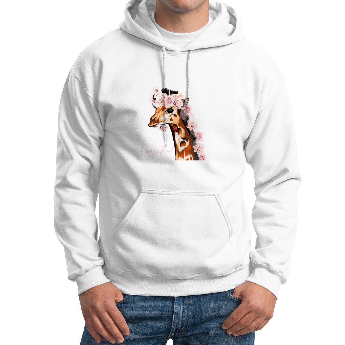 

Худи унисекс CoolPodarok Животные. Жираф с розами белое 46 RU, Белый, M0501589