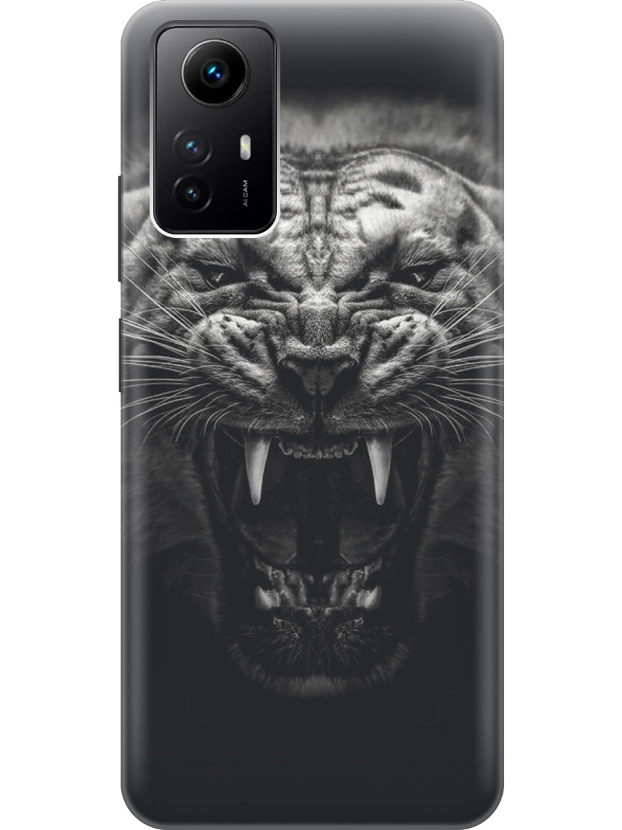 

Силиконовый чехол на Xiaomi Redmi Note 12s "Оскал тигра", Серый;черный, 20001468