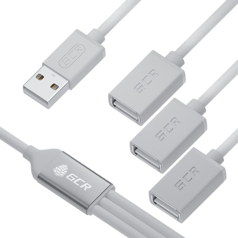 

Хаб USB GCR Hub 2.0 на 3 порта, 1.2m, гибкий белый GCR-53356