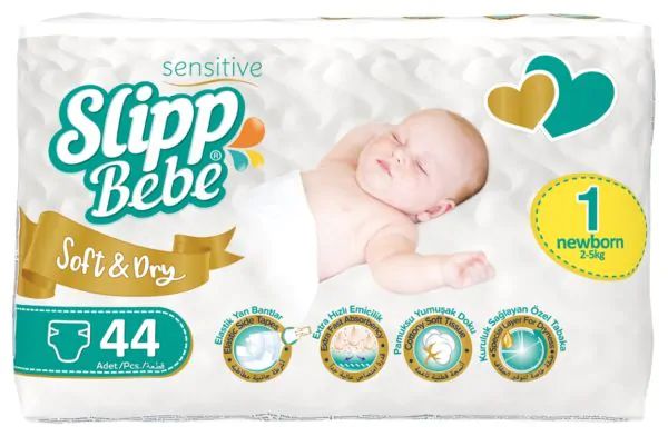 Подгузники Slipp bebe NEW BORN 1, 2-5 кг, 44 шт, T-301