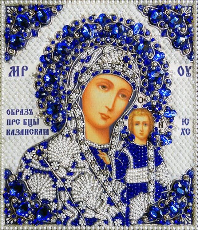 

Набор вышивки хрустальными камнями «Казанская» (синяя)