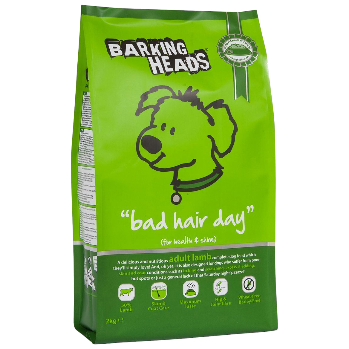 Сухой корм для собак Barking Heads Adult Bad Hair Day for Health&Shine, ягненок и рис, 2кг