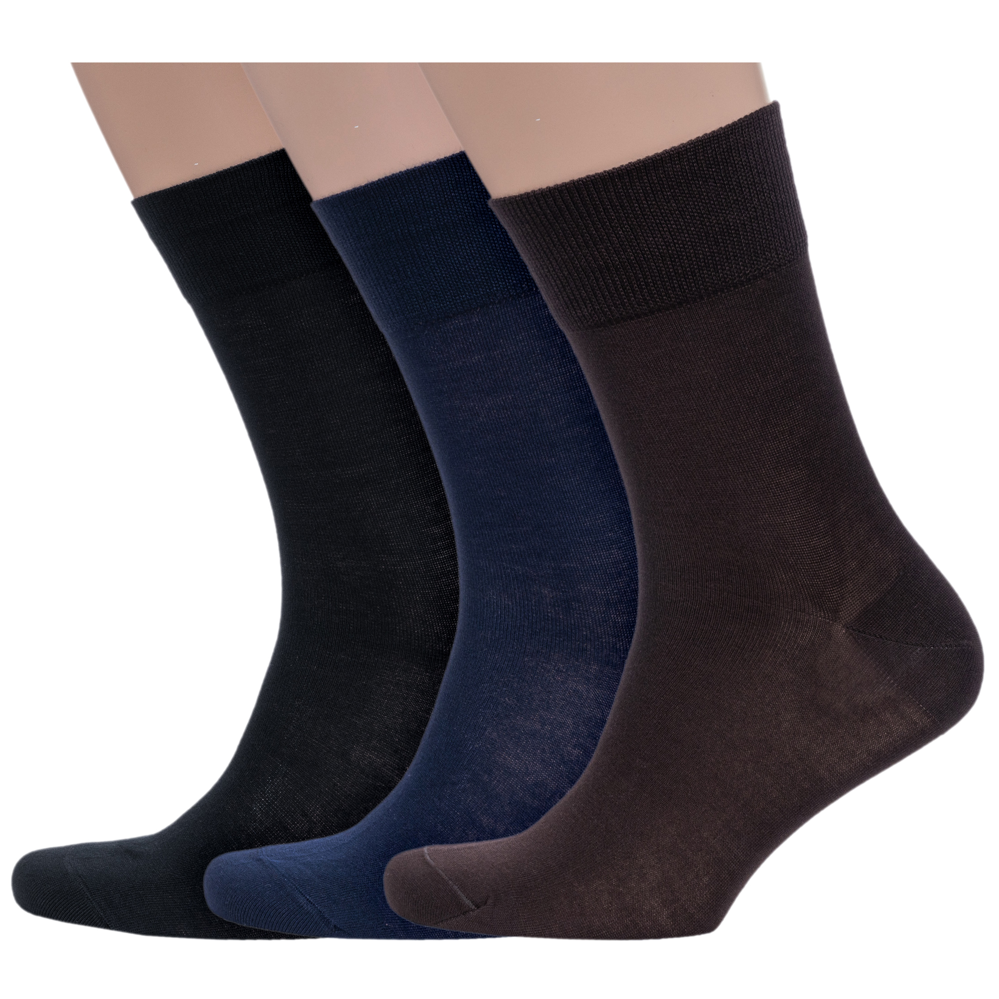 Комплект носков мужских Grinston socks 3-15D7 черных; синих; коричневых 25