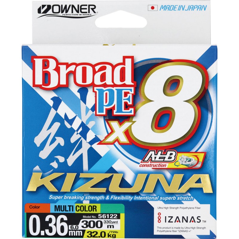 Шнур OWNER Kizuna X8 Broad PE multi color 10м 300м 0,36мм 32кг