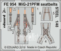 

FE954 Eduard 1/48 Фототравление МuГ-21ПФМ стальные ремни, FE954