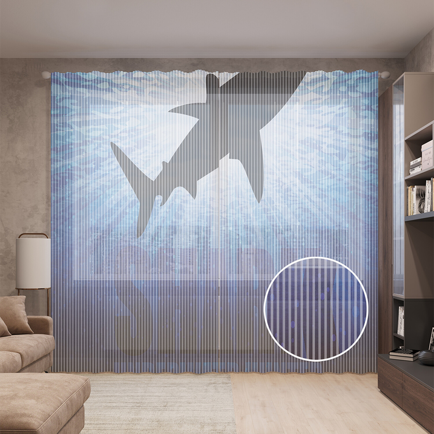 

Тюль вуаль на шторной ленте с принтом JoyArty "Мир акул", 310х265 см, Мир акул