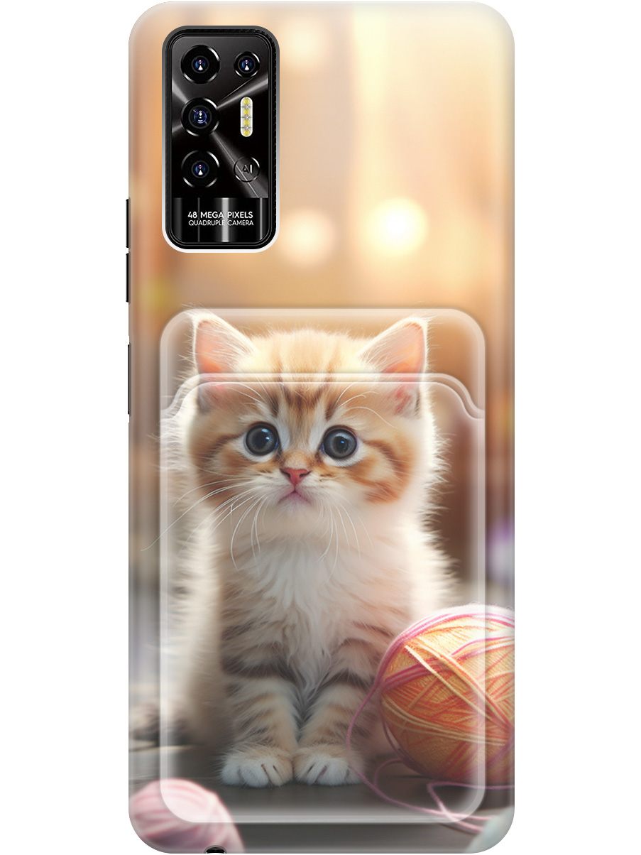 

Силиконовый чехол на Tecno Pova 2 с рисунком "Котик и нитки", Белый;желтый;розовый, 20012058