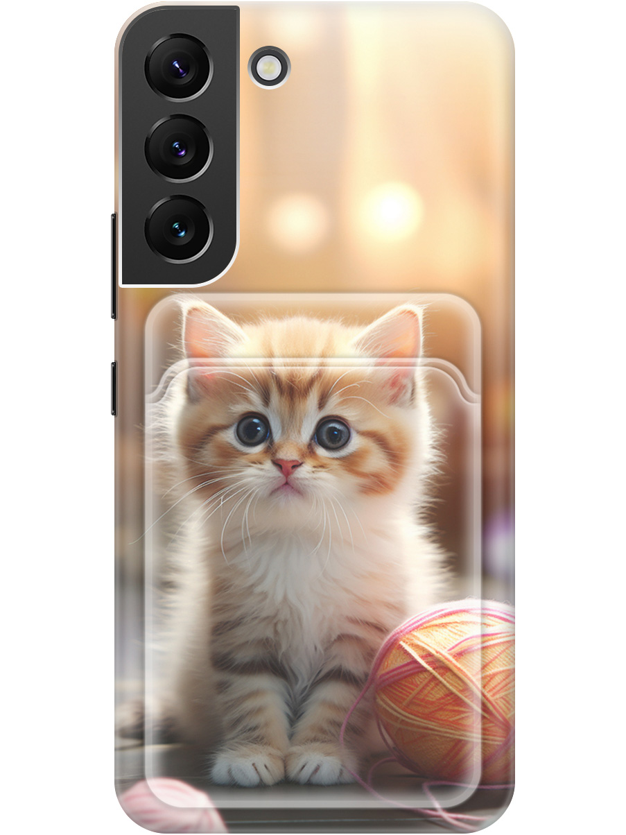 

Силиконовый чехол на Samsung Galaxy S22 с рисунком "Котик и нитки", Белый;желтый;розовый, 20012055