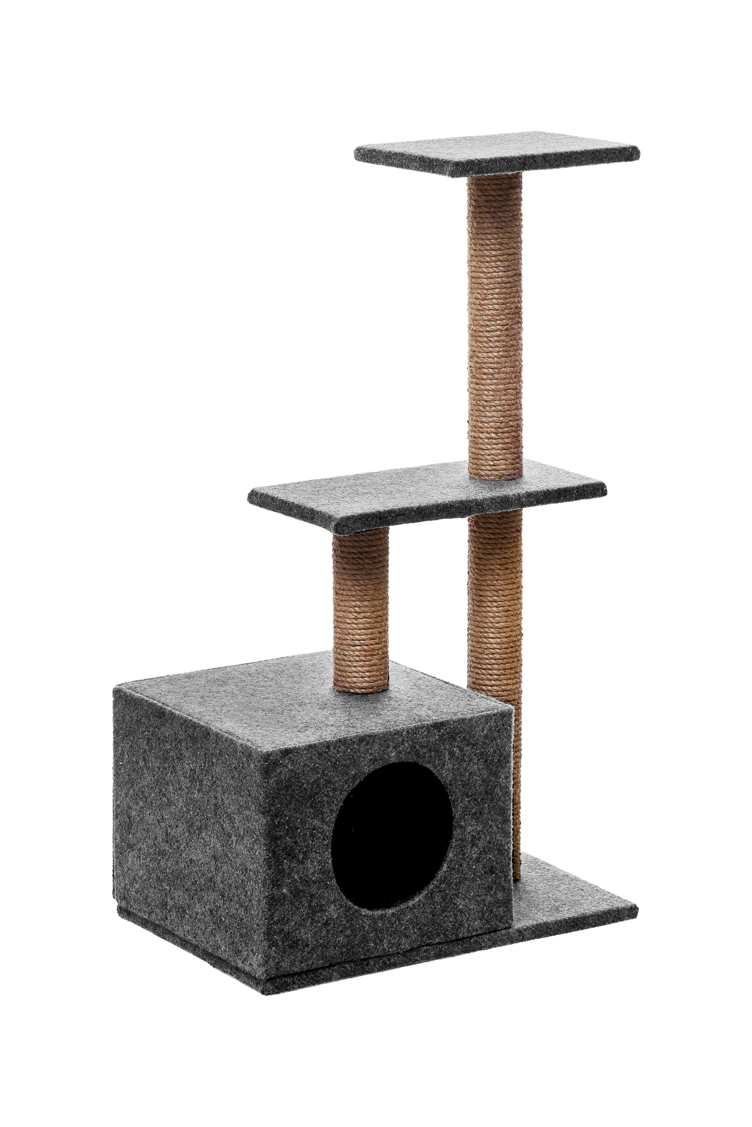 фото Когтеточка-домик для кошек вака для кошек дога, 60х40х115 см, черный войлок