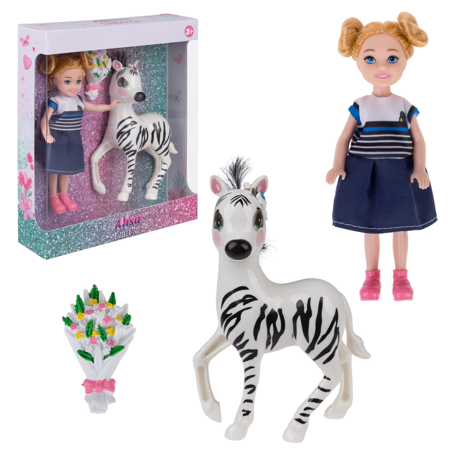 

Кукла 1toy Alisa Little Love 15,2 см блонд, с зеброй, Т24396