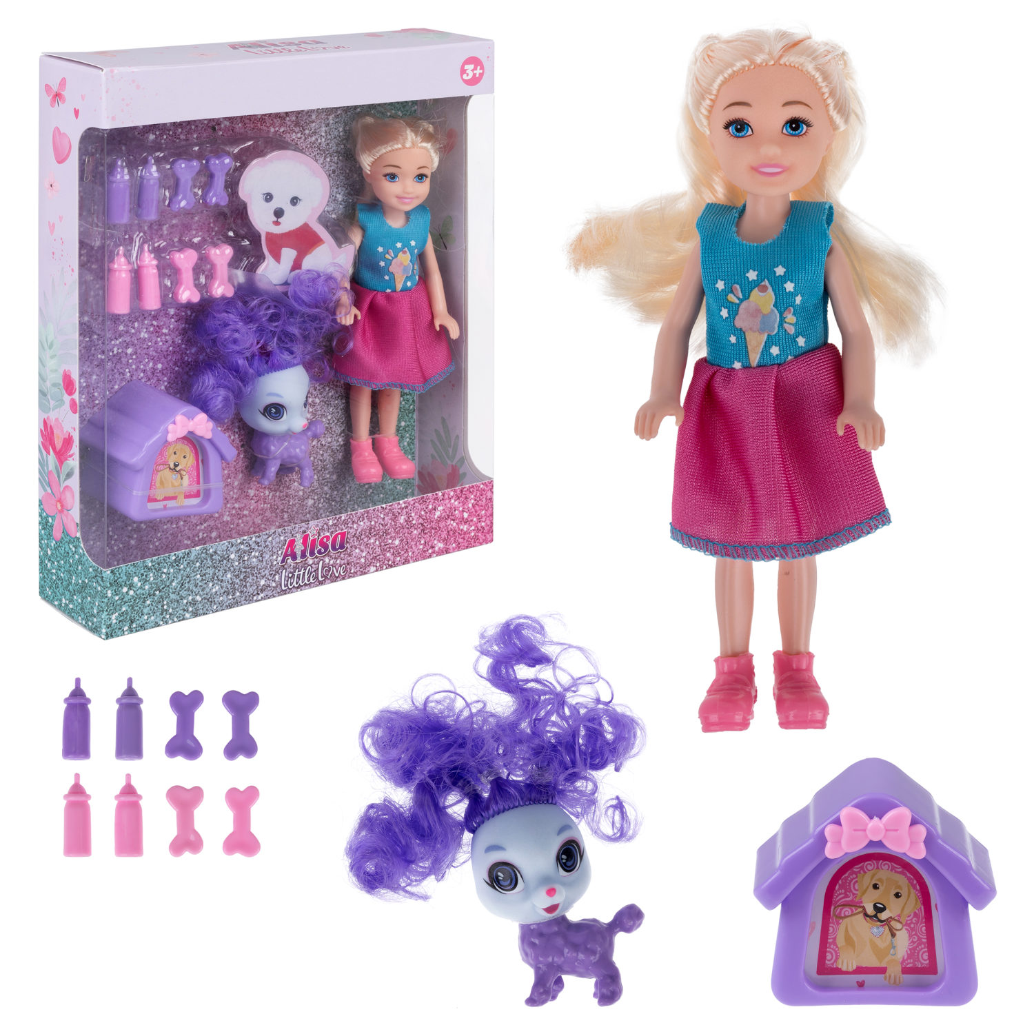 

Кукла 1toy Alisa Little Love 15,2 см блонд, с питомцем и аксесс, Т24389