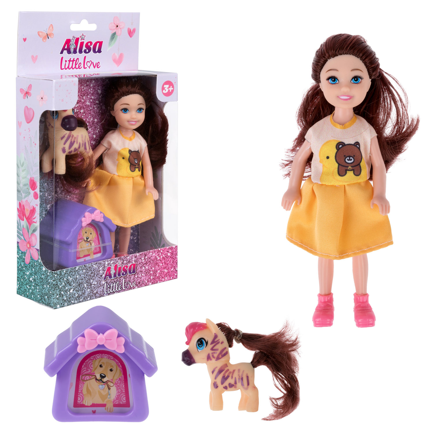 

Кукла 1toy Alisa Little Love 15,2 см брюнет, с питомцем и переноской, Т24384
