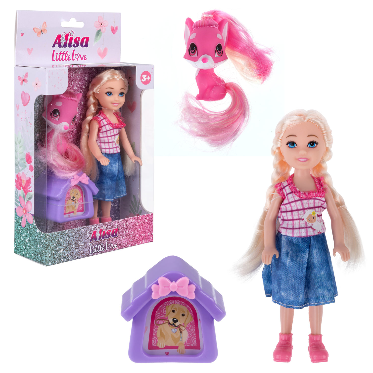 Кукла 1toy Alisa Little Love 15,2 см блонд с косич, с питомцем и переноской