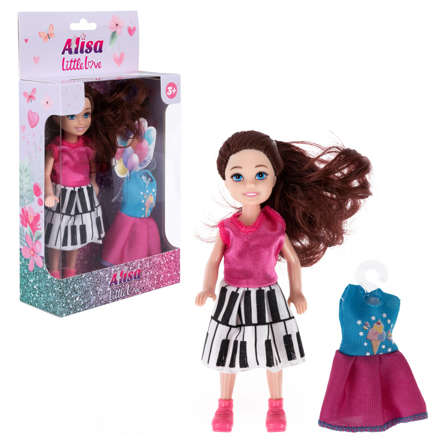 

Кукла 1toy Alisa Little Love 15,2 см брюнет с хвост, с платьем, Т24374