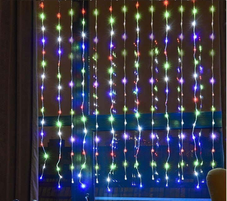 фото Световой занавес qvatra led curtain remote 30vs30 rgb 3х3 м разноцветный nobrand