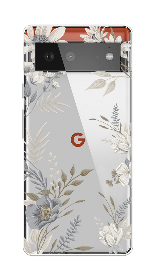 

Чехол на Google Pixel 6 "Цветы сепия", Серый;прозрачный;зеленый;белый, 270850-1
