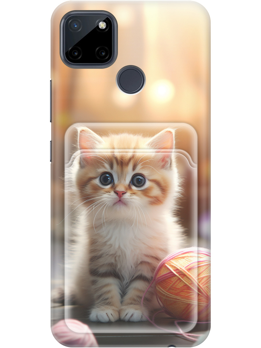 

Силиконовый чехол на Realme C21Y с рисунком "Котик и нитки", Белый;желтый;розовый, 20012038